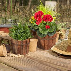 Lot de 2 pots de fleurs en bois Marron - Bois manufacturé - Matière plastique - 20 x 14 x 20 cm
