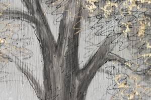 Tableau peint à la main Magic Tree Gris - Blanc - Bois massif - Textile - 75 x 100 x 4 cm