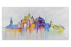 Acrylbild Bucharest Skyline Silhouette Grau - Massivholz - Textil - Holz teilmassiv - 120 x 60 x 4 cm