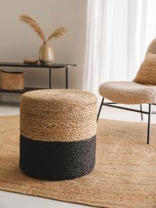 Handgefertigter Jute-Pouf Jutta Beige - Schwarz