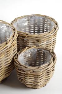 3tlg. Set Blumentopf RATPLANTTRIO Grau - Rattan - 31 x 23 x 31 cm