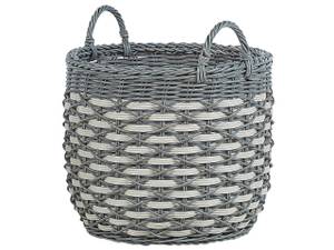 Outdoor Blumentopf GEFIRA 3-tlg Grau - Weiß - Polyrattan - 49 x 50 x 49 cm