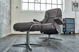 Fauteuil relax MODO cuir avec pouf Gris