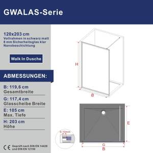 Duschwand Walk in Dusche Schwarz Schwarz - Glas - 120 x 203 x 0 cm