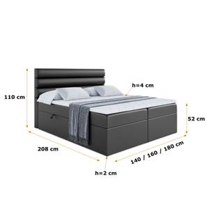 Boxspringbett CELESTIA Hochglanz Schwarz - Breite: 140 cm - H4