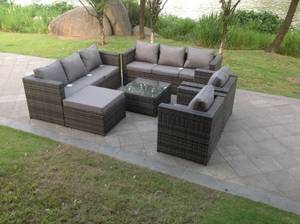 Gartenmöbel 9 Sitzer Rattan Sofa Set Grau - Polyrattan - Stein - 65 x 66 x 177 cm