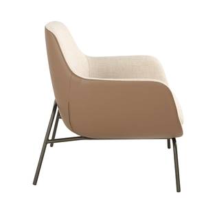 Fauteuil en tissu et croute cuir Beige - Cuir synthétique - Textile - 77 x 84 x 76 cm