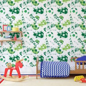 Papier Peint football graffiti enfants Vert - Blanc - Papier - 53 x 1000 x 1000 cm