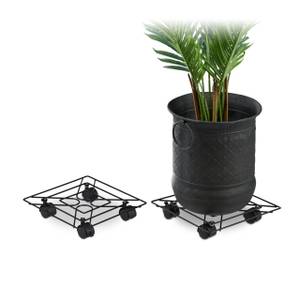 Supports sur roues pour plantes carrés Noir - Métal - Matière plastique - 28 x 6 x 28 cm