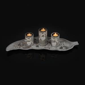 Porte-bougies avec plateau forme feuille Beige - Blanc - Bois manufacturé - Pierre - 51 x 12 x 18 cm