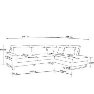 Ecksofa BRENTIS Hellgrau - Ecke davorstehend rechts - Ottomane davorstehend rechts