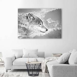 Leinwandbild Wolf Wald Tiere Grau 100 x 70 cm