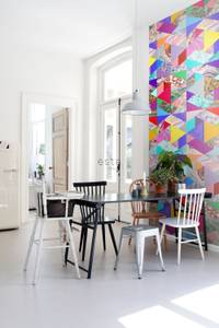 papier peint intissé XXL triangles effet jaune, bleu, rose et vert