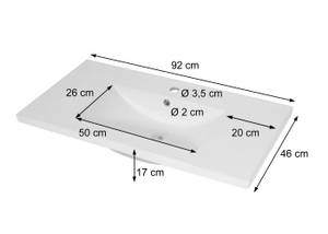 Waschbecken D16 92cm 30mm Kante Weiß - Keramik - 92 x 17 x 46 cm