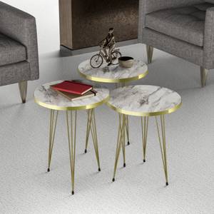 Set de 3 tables d'appoint Ry rondes Imitation marbre blanc - 34 x 55 x 34 cm