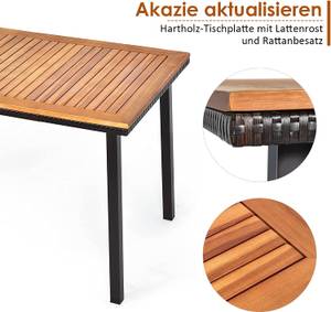 Gartentisch Esstisch mit Schirmloch Braun - Metall - Rattan - Holzart/Dekor - Holz teilmassiv - 75 x 76 x 140 cm