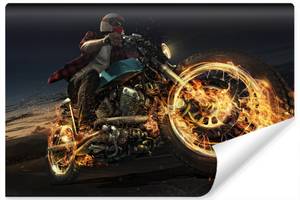 Papier Peint MOTO Chopper Feu 3D Effet 400 x 280 x 280 cm