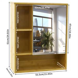 Spiegelschrank Badezimmerschrank Bambus Beige - Bambus - Holzwerkstoff - 16 x 61 x 55 cm