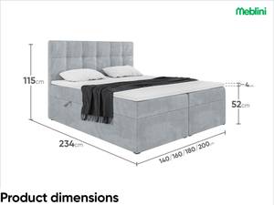 Boxspringbett Kai Hellgrau - 180 x 234 cm - H4