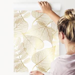 Tapete Rollen BLÄTTER Pflanzen Natur Beige - Braun - Weiß - Papier - Textil - 53 x 1000 x 1000 cm