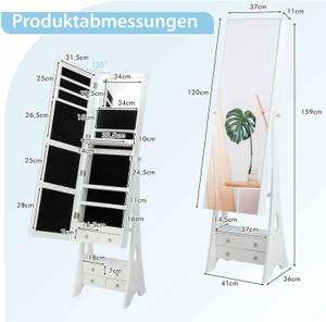 Schmuckschrank mit Beleuchtung Weiß - Holzwerkstoff - 36 x 159 x 41 cm