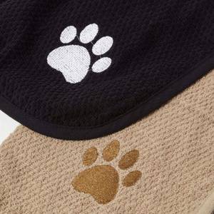 Hundehandtuch 2er-Set mit Pfoten Beige - Textil - 65 x 1 x 75 cm