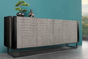 Sideboard CROCO Schwarz - Grau - Massivholz - Holzart/Dekor - 177 x 75 x 38 cm