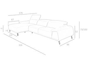 Chaise longue en cuir de vachette taupe Gris - Cuir véritable - Textile - 316 x 102 x 176 cm