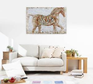 Tableau peint à la main Puissant géant Beige - Bois massif - Textile - 120 x 80 x 4 cm