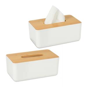 Lot de 2 boîtes à mouchoirs couvercle Marron - Blanc - Bambou - Matière plastique - 23 x 10 x 13 cm