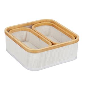 Lot de 3 paniers de rangement en bambou Blanc - Bambou - Bois manufacturé - Textile - 34 x 13 x 34 cm