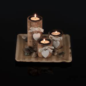 Porte-bougies en lot avec plateau carré Marron - Blanc - Bois manufacturé - Pierre - 22 x 13 x 22 cm