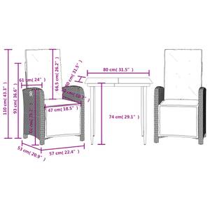 Bistro-Set-k233 ( 3-tlg ) Schwarz - Massivholz - Höhe: 1 cm