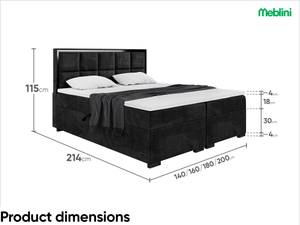 Boxspringbett Dani Black Schwarz - 160 x 214 cm - H4