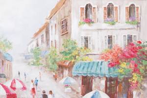 Impression sur toile Hometown Beige - Rouge - Bois massif - Textile - 100 x 75 x 4 cm