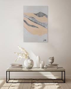 Tableau peint à la main Mountains Light Beige - Gris - Bois massif - Textile - 60 x 90 x 4 cm