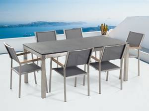 Set de salle à manger GROSSETO Aluminium - Graphite - Gris - 180 x 87 x 90 cm - Lot de 6 - Pierre - Brossé - Non revêtu - Nombre de pièces dans le lot : 7