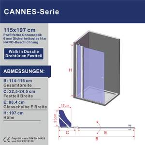 Walk in Dusche Duschtür Breite: 115 cm