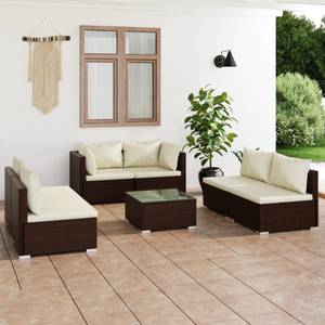 Salon de jardin (lot de 7) 3013635-1 Marron - Blanc - Métal - Polyrotin - 60 x 30 x 60 cm