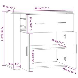 Highboard DE4443 Grau - Holzwerkstoff - 33 x 70 x 80 cm