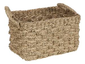 Boîte de rangement HOIAN Beige - Bleu - Fibres naturelles - 14 x 14 x 24 cm