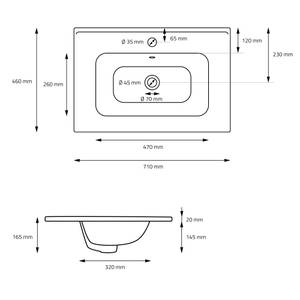 Lavabo 71x16,5x46cm blanc Blanc - Céramique - Métal - 46 x 17 x 71 cm