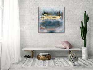 Acrylbild handgemalt Das tiefe Gold Blau - Gold - Massivholz - Textil - 80 x 80 x 4 cm