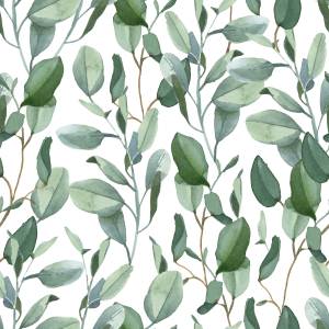 Papier Peint Plantes FEUILLES Eucalyptus Beige - Vert - Blanc - Papier - Textile - 53 x 1000 x 1000 cm