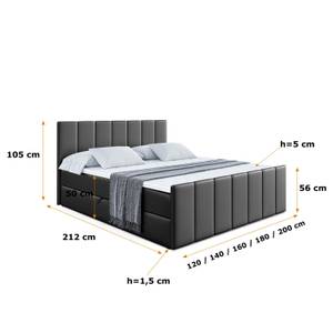 Boxspringbett MOETI-Z Hochglanz Schwarz - Breite: 200 cm - H4