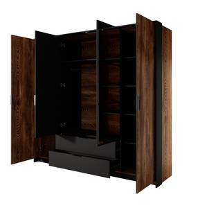 Armoire à portes battantes MILTON LED Noir - Marron - Bois manufacturé - Matière plastique - 224 x 210 x 59 cm