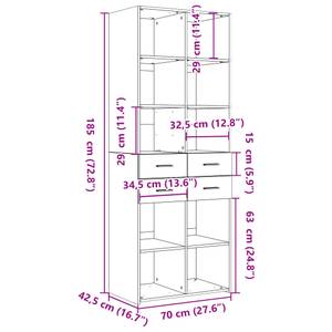 Highboard DE5254 Grau - Holzwerkstoff - 43 x 185 x 70 cm