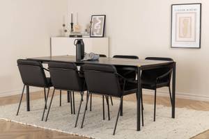 Pelle ensemble table, table noir et 6 Noir - Bois massif - 90 x 75 x 190 cm