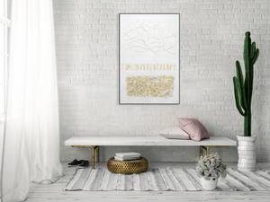 Tableau peint à la main Golden Seed Doré - Blanc - Bois massif - Textile - 80 x 120 x 4 cm