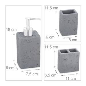 3-tlg. Badezimmer Set aus Beton Grau - Silber - Metall - Stein - 11 x 12 x 7 cm